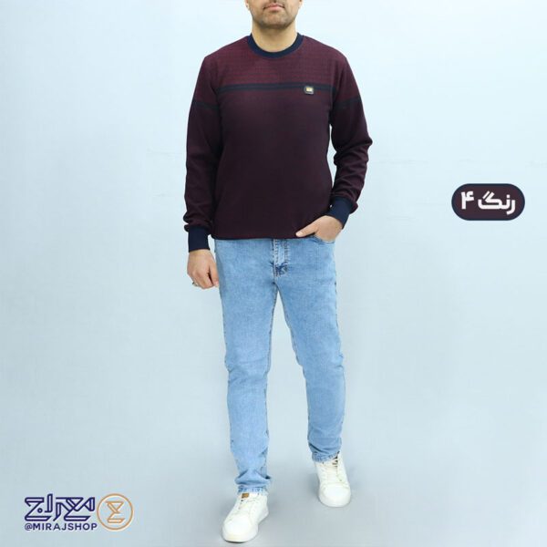 بلوز مردانه پنبه ژاکارد یقه گرد