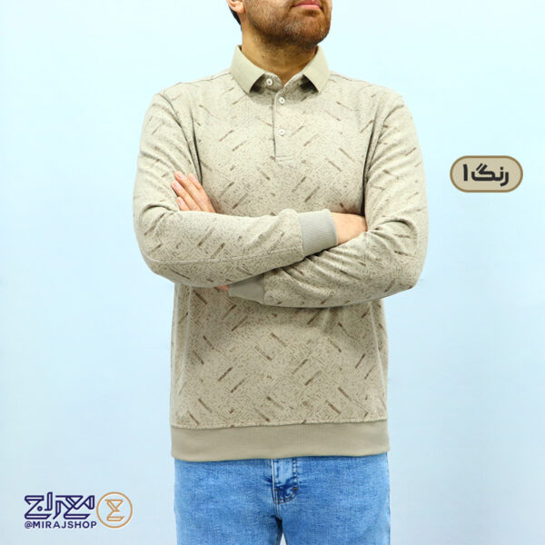 بلوز مردانه پنبه سلانیک یقه دار طرح دار