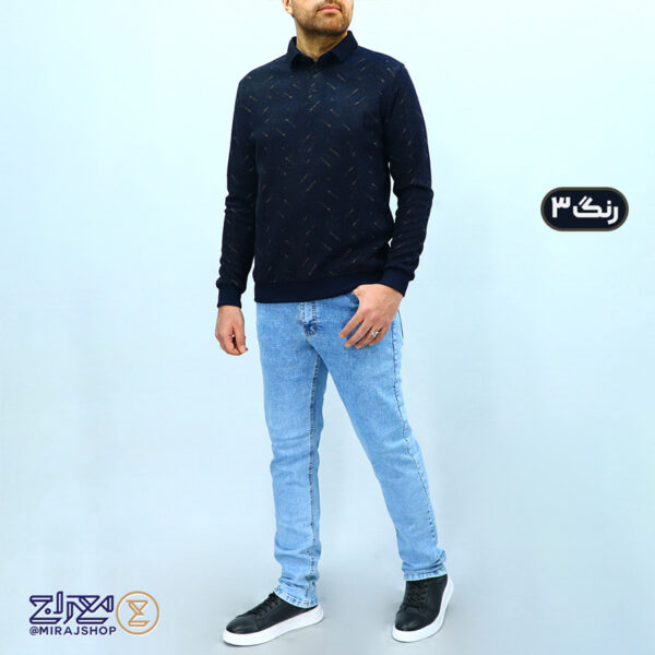 بلوز مردانه پنبه سلانیک یقه دار طرح دار