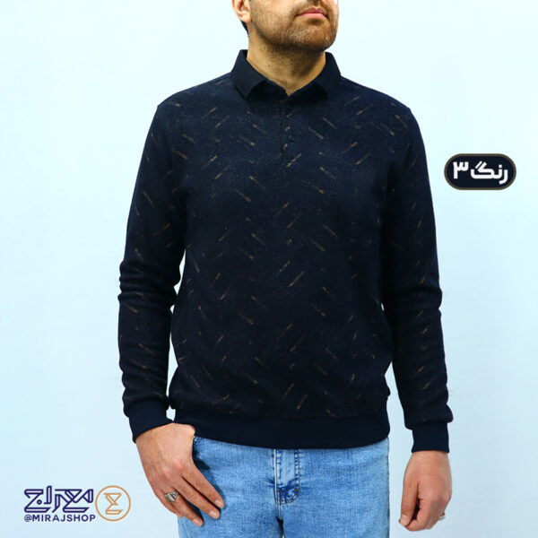 بلوز مردانه پنبه سلانیک یقه دار طرح دار