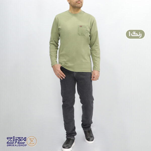 بلوز پنبه مردانه یقه گرد جیب دار