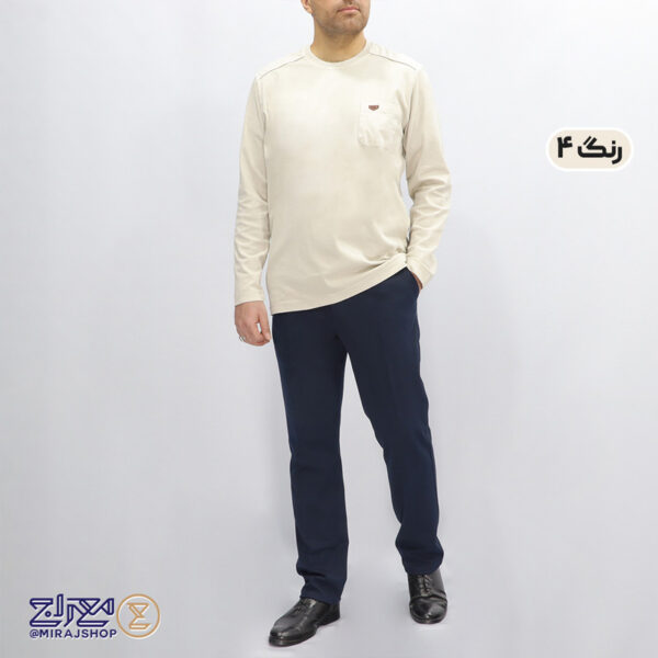 بلوز پنبه مردانه یقه گرد جیب دار