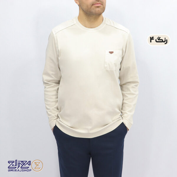 بلوز پنبه مردانه یقه گرد جیب دار