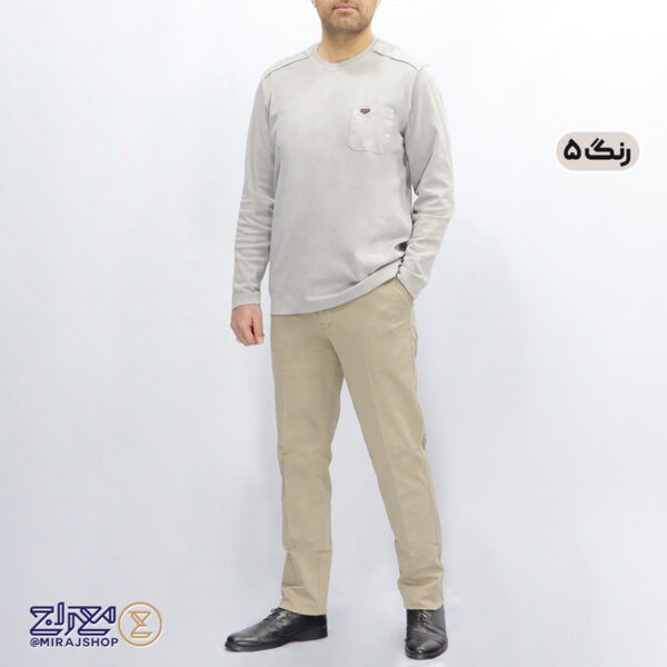 بلوز پنبه مردانه یقه گرد جیب دار