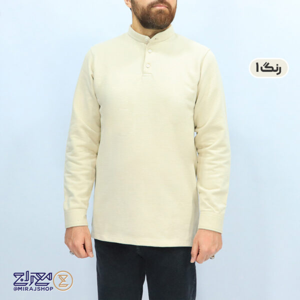 بلوز مردانه پنبه زنبوری یقه ایستاده