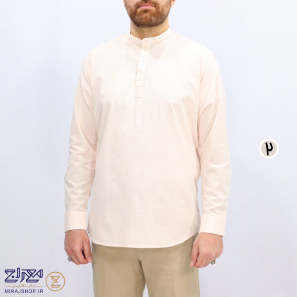 پیراهن مردانه پنبه لینن یقه ایستاده سه دکمه