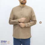 پیراهن مردانه پنبه لینن یقه ایستاده سه دکمه