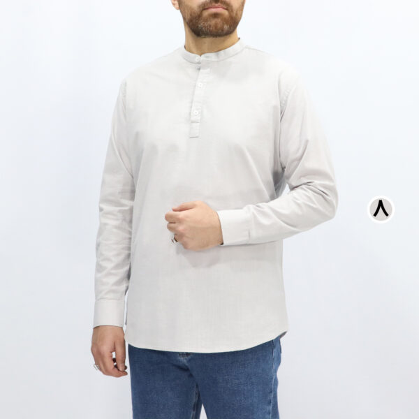پیراهن مردانه پنبه لینن یقه ایستاده سه دکمه
