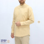 پیراهن مردانه پنبه لینن یقه ایستاده سه دکمه