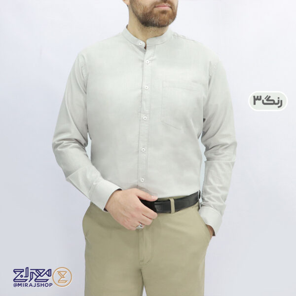 پیراهن مردانه پنبه لینن یقه ایستاده