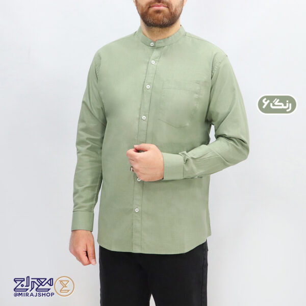 پیراهن مردانه پنبه لینن یقه ایستاده