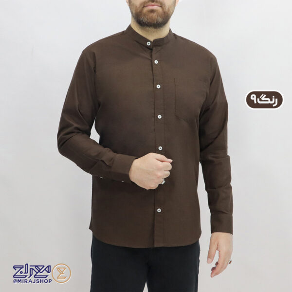پیراهن مردانه پنبه لینن یقه ایستاده
