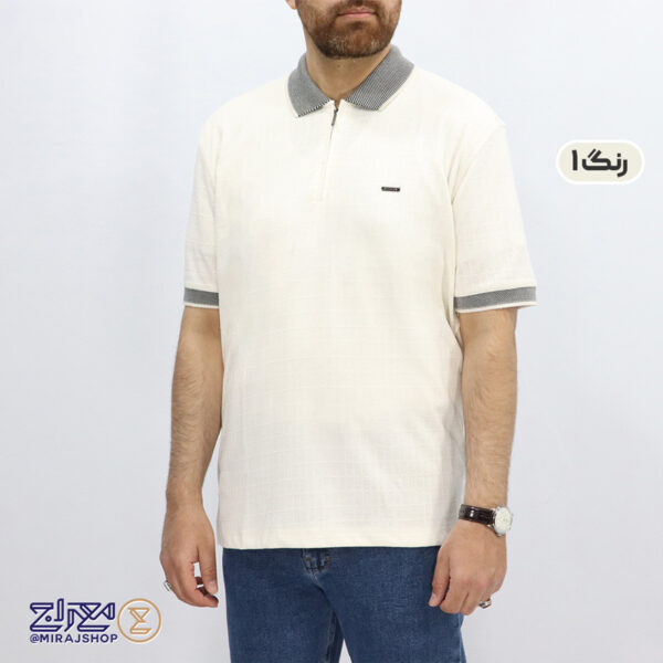 تیشرت مردانه پنبه نیم زیپ طرح شبکه ای