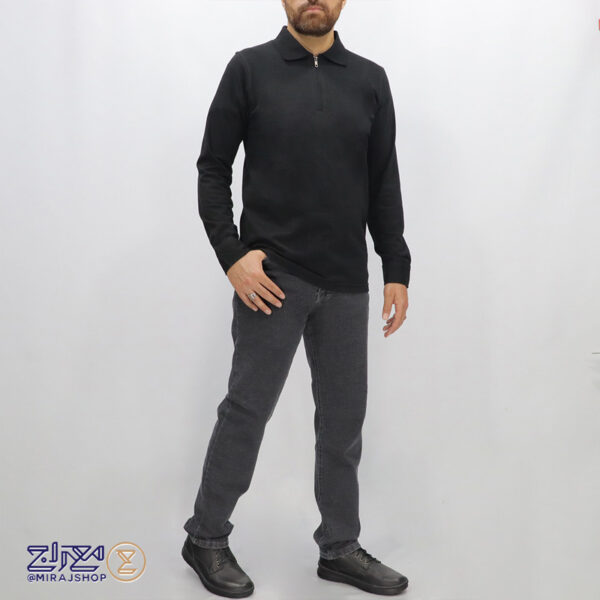 بلوز مشکی مردانه پنبه نیم زیپ