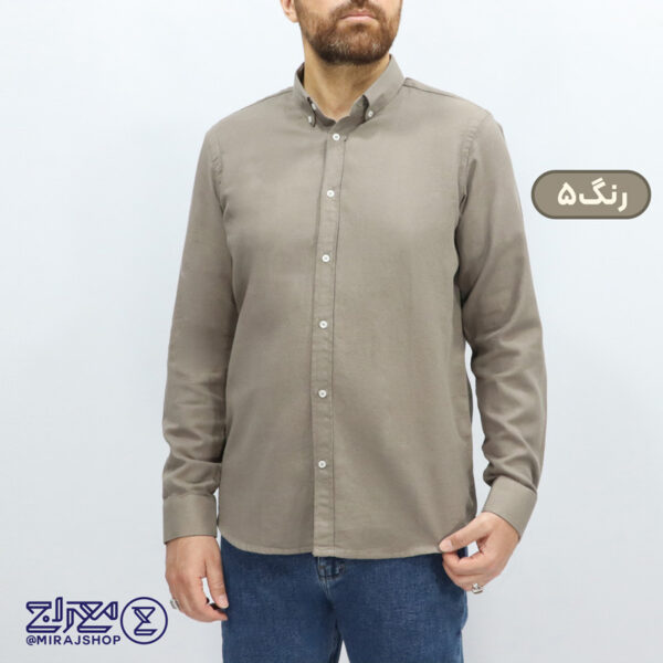 پیراهن مردانه پنبه کنفی یقه دار
