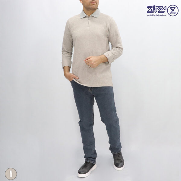 بلوز مردانه پنبه ژاکارد نیم زیپ